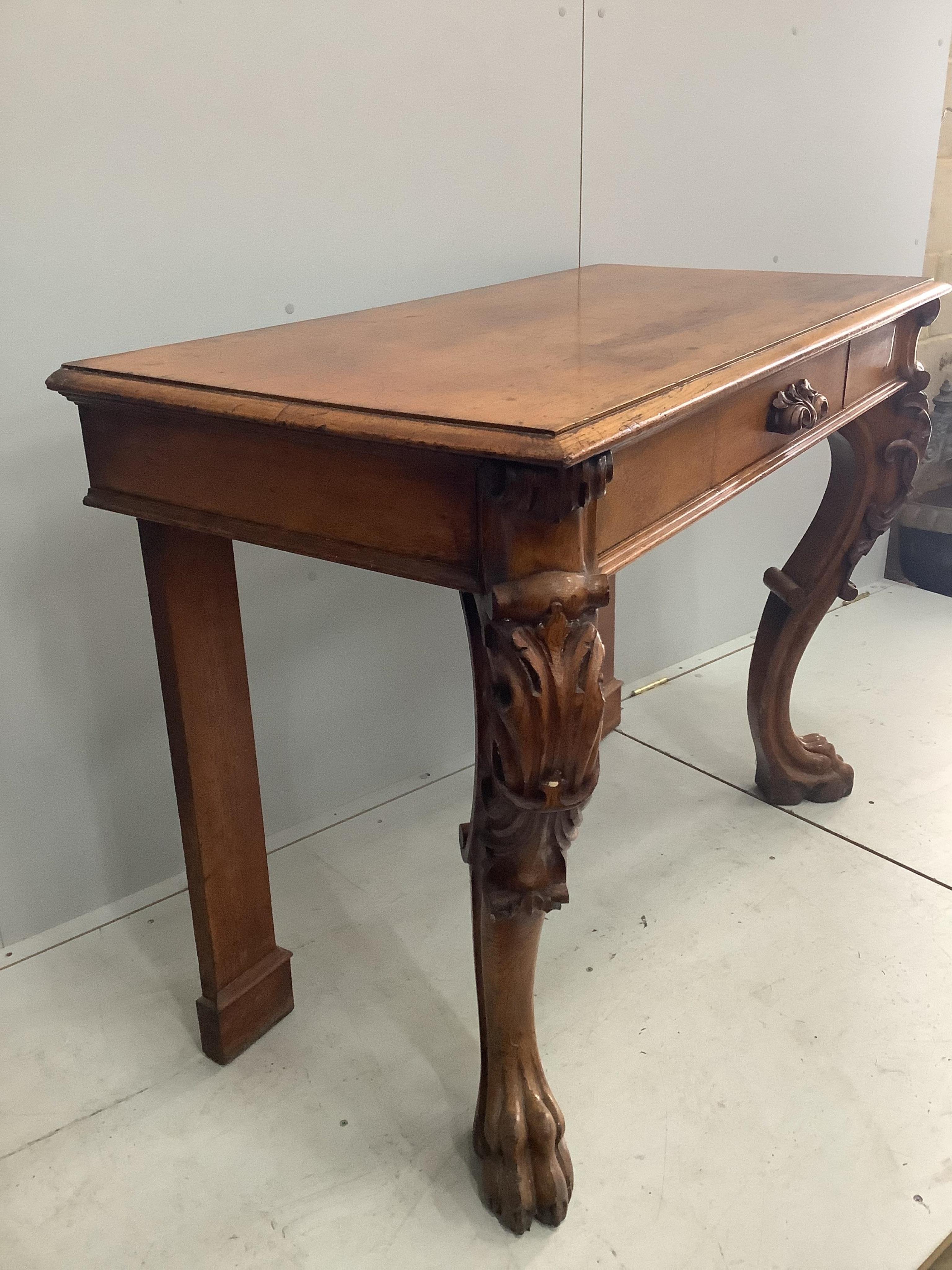 A Victorian golden oak serving table with frieze drawer, width 125cm, height 92cm. Condition - fair to good